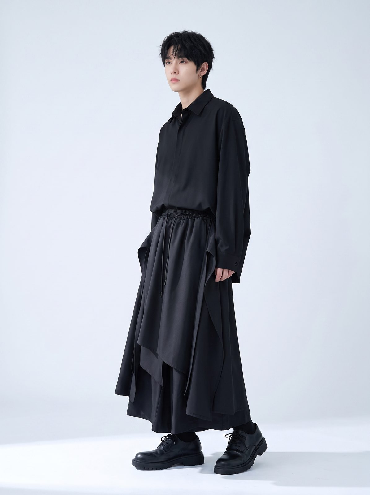 ラップドレープスカートパンツ 着用 斜め