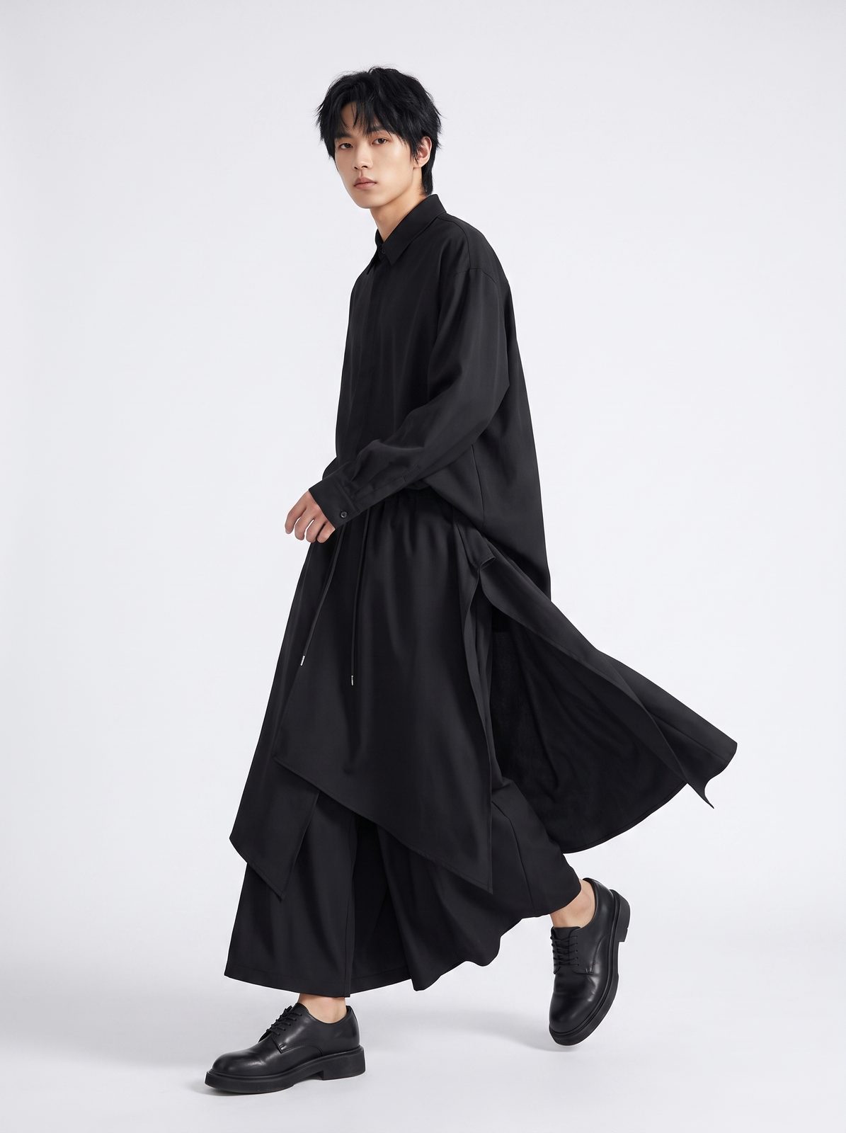 ラップドレープスカートパンツ 着用 歩行