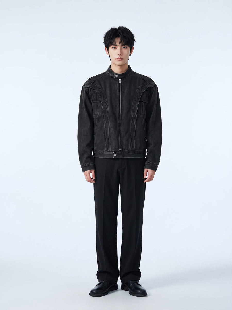 ブラックウォッシュドデニムジャケット 着用 正面