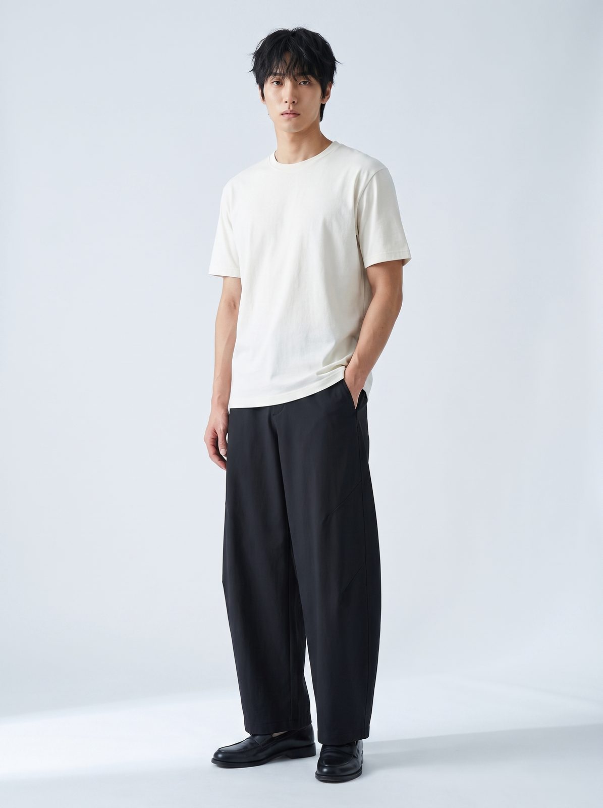 ワイドバレルレッグパンツ 着用 斜め