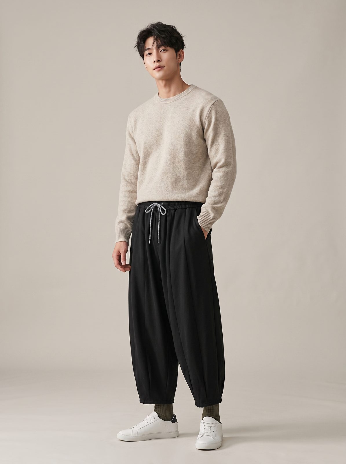 バルーンワイドパンツ 着用 斜め