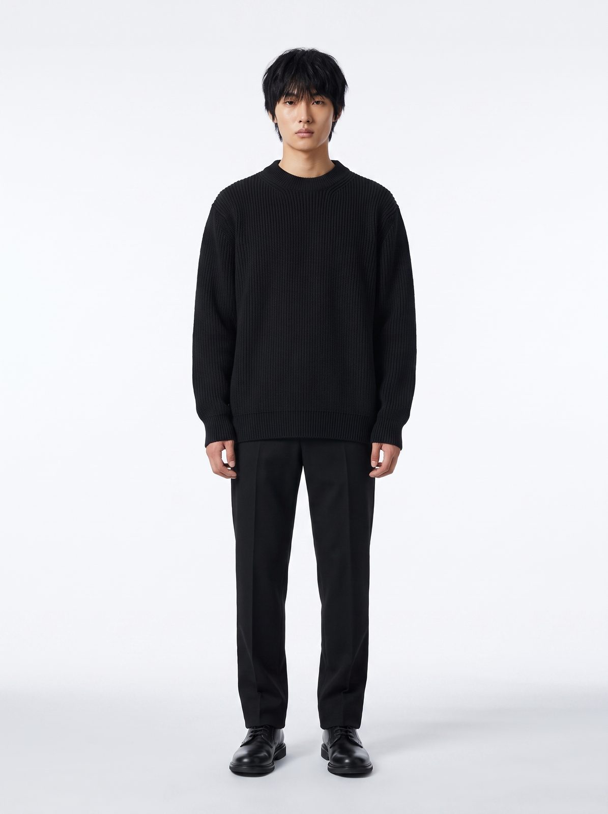 ブラックリブニット 着用 正面