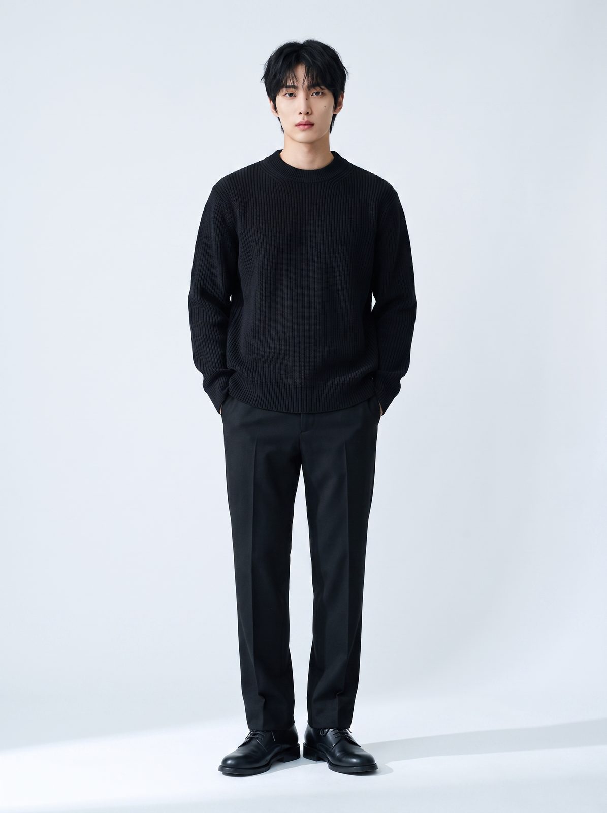 ブラックリブニット 着用 斜め