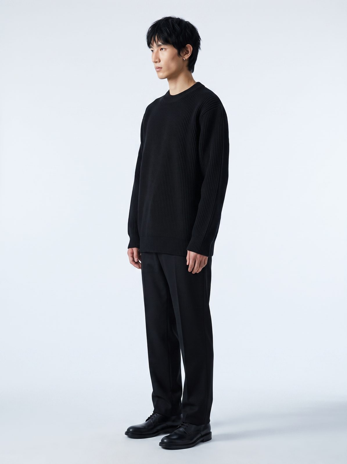 ブラックリブニット 着用 横